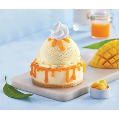 Vanilla Ice Cream With Mango Sauce Cheesecake Sundae