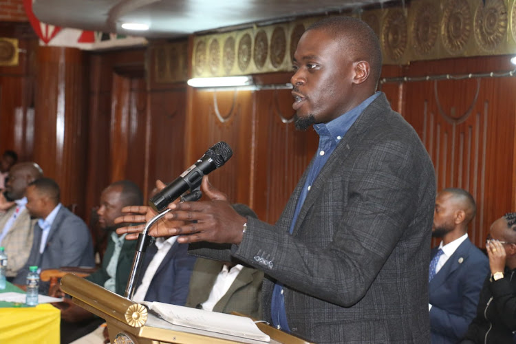 Nairobi Governor Johnson Sakaja during a meeting with Matatu owners Association on November 18, 2022