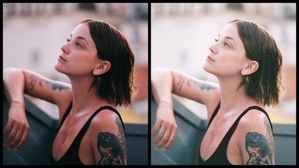 antes e depois da foto de uma mulher morena sendo que uma das fotos está mais clara que a outra