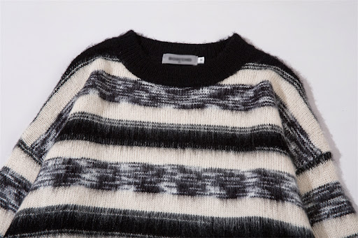 Title 19, Mohair Striped Round Neck Knitted Sweater for W...