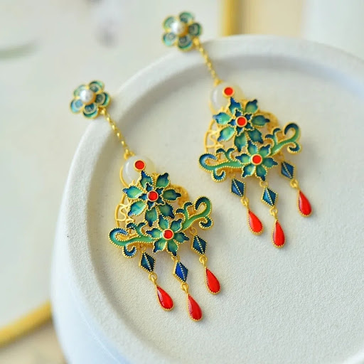 Title 3, Flower Four Seasons Enamel Tassel Earrings, flo...