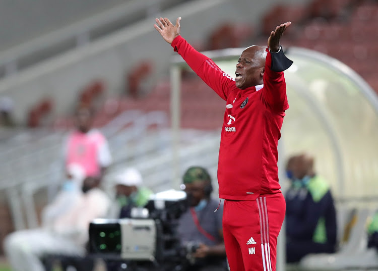 Orlando Pirates co-coach Mandla Ncikazi reacts during the Nedbank Cup quarterfinal match against Marumo Gallants at Peter Mokaba Stadium in Polokwane on March 9 2022.