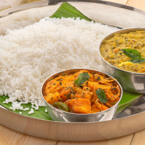 Palak Pappu & Aloo Fry With Steamed Rice