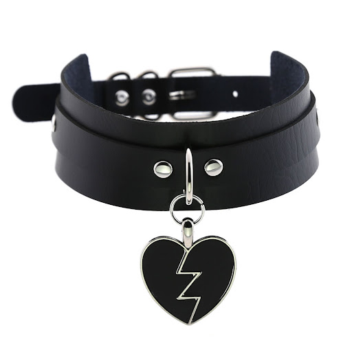 Title 3, Heart Gothic PU Leather Buckle Necklace Spike K...