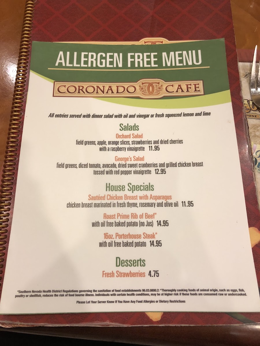 Coronado Cafe gluten-free menu