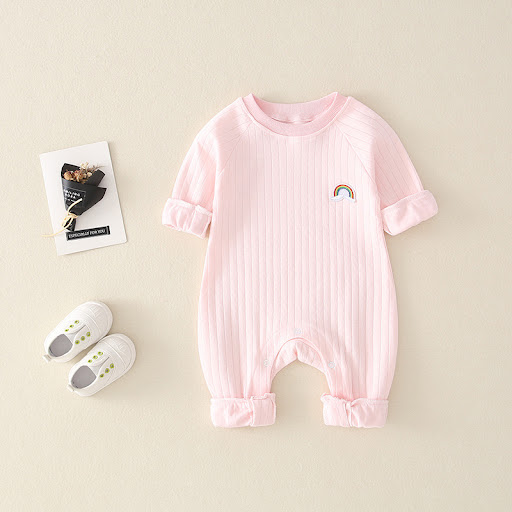 Title 6, Fashionable and simple rainbow baby jumpsuit. P...