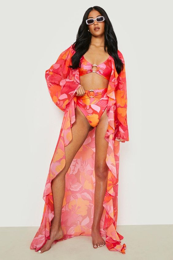 lady wearing beach outfit with matching kimono