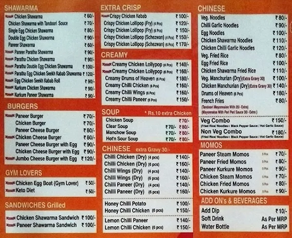 Variety of Shawarma's menu 