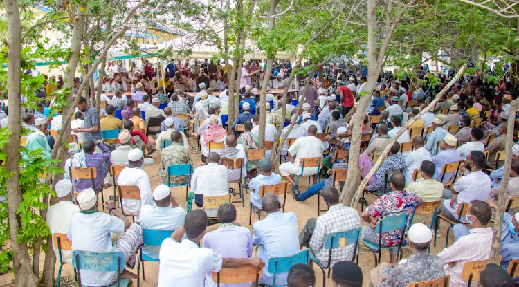 Education stakeholders at Garissa High School discuss the fire incidents during a meeting organised by MP Aden Duale.