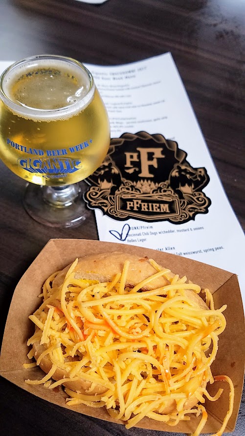 Snackdown 2017 for PDX Beer Week, a food and beer pairing event with a wrestling theme offering 10 Portland chef and 10 Oregon brewers working together. BUNK/Pfreim were strong contenders with the Cincinnati Chili Dogs w/cheddar, mustard & onions and cleaned up with the Helles Lager