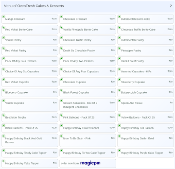 OvenFresh Cakes & Desserts menu 