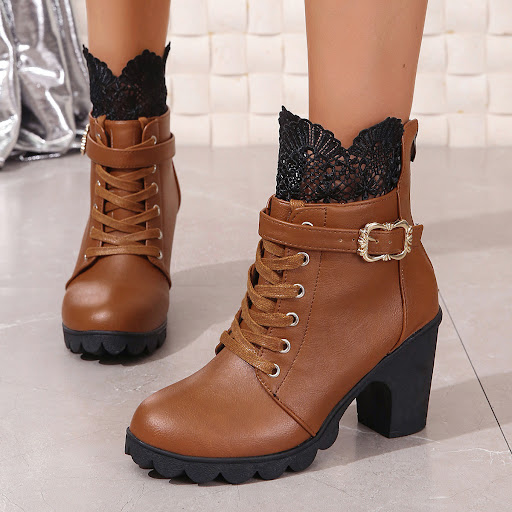 Title 3, Womens Chunky Heel Waterproof Platform Lace Fa...