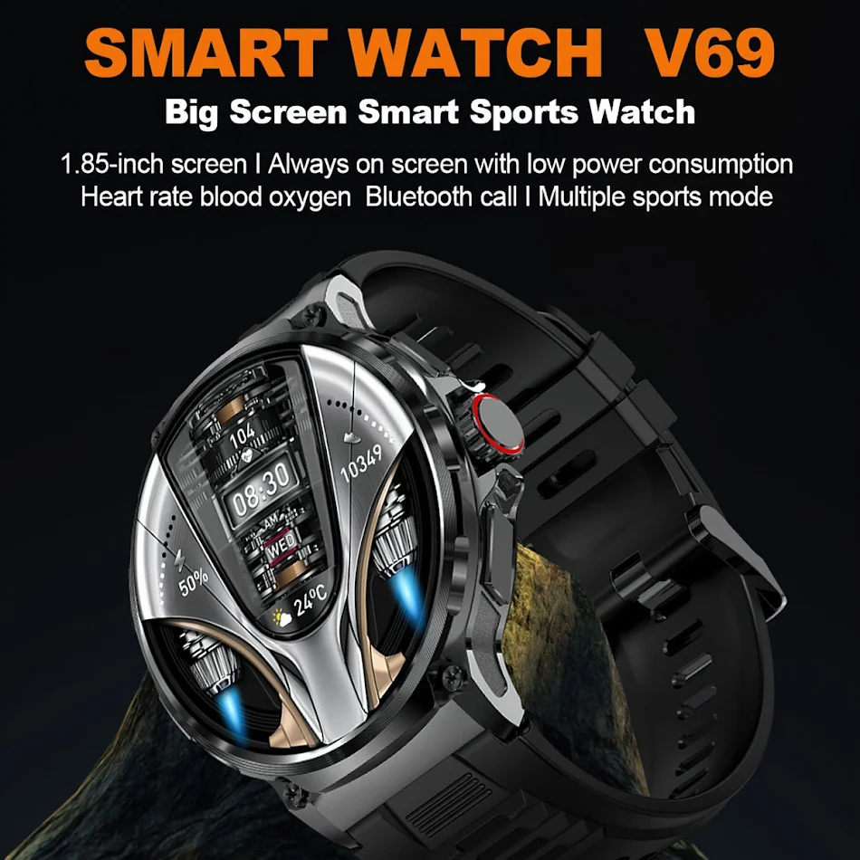 Smartwatch z dużym ekranem HD, połączeniami Bluetooth, monitorowaniem tętna i tlenu we krwi dla zdrowia i wygody.
