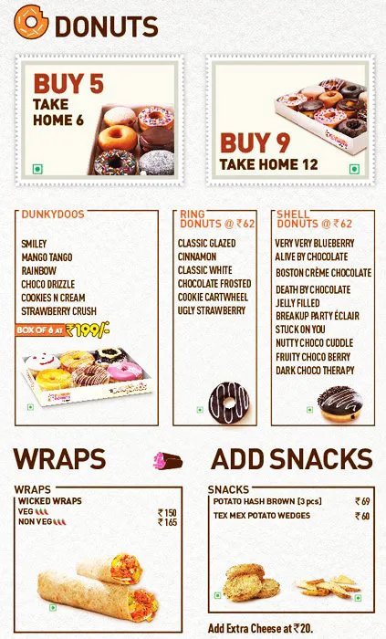 Dunkin' menu 