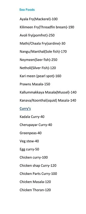 Kerala Panoor Restaurant menu 