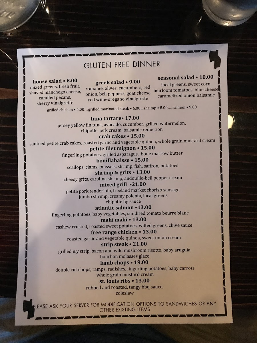 Separate gluten free menu