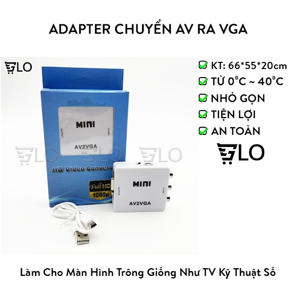 Box Chuyển Av Ra Vga Mini, Bộ Adapter Av2Vga Chuyển Đổi Av Sang Vga