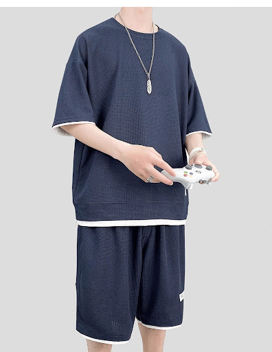 Title 7, Mens Waffle Sports Suit Top and Shorts Two-pie...