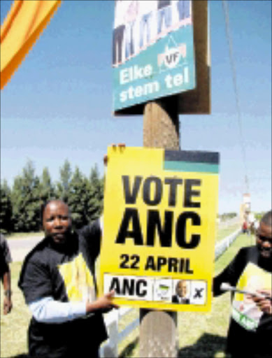 CAMPAIGN TRAIL: ANC Youth League's Julius Malema puts up election postersin Orania. 29/03/09. © Sowetan.