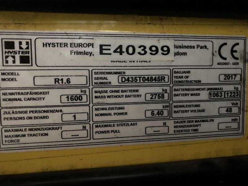 Picture of a HYSTER R1.6