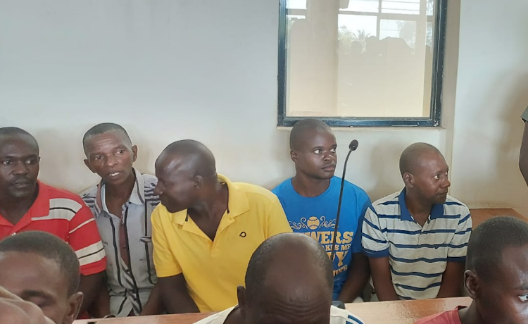 Suspects in the Shakahola massacre when they appeared before the High Court in Malindi on 191 counts of murder charges, January 17, 2024.