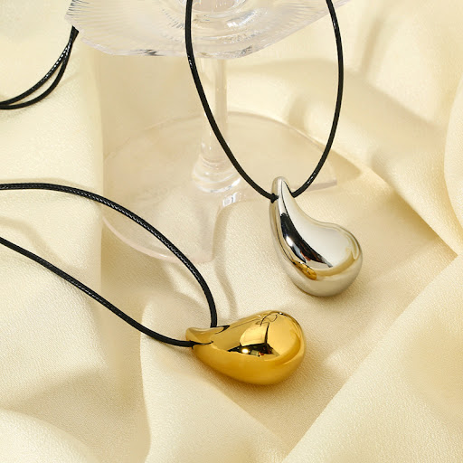 Title 4, Dropper Pendant Necklace 16k Gold Titanium Stee...