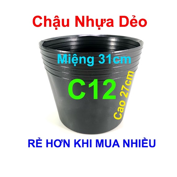 Chậu Nhựa Trồng Cây C12 Đen Dẻo Trồng Rau, Hoa, Cây Cảnh (31X27Cm)