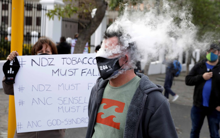 People protest outside parliament in Cape Town in 2020 demanding that the ban on tobacco, tobacco products, e-cigarettes and related products be lifted.​ Picture: ESA ALEXANDER/SUNDAY TIMES