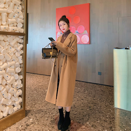 Title 4, Womens mid-length single-breasted loose woolen...