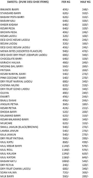 Bikaneri Hans Sweets menu 8