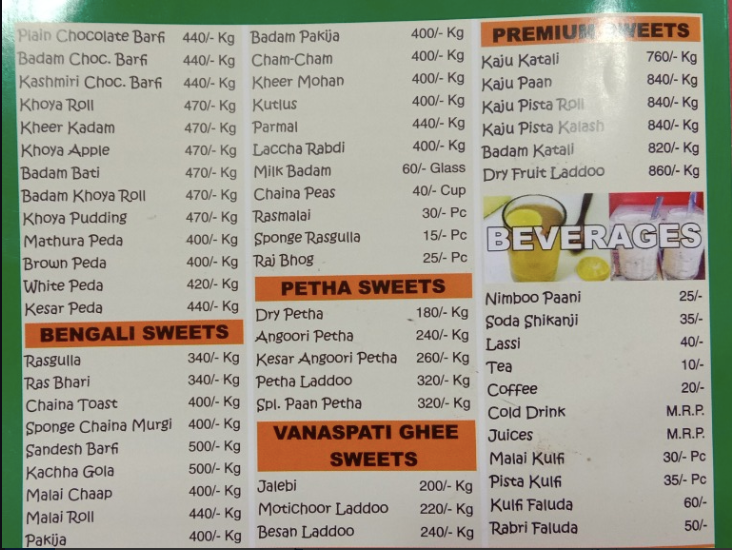 Menu Of Om Evergreen Sweets Sector 132 Noida Magicpin