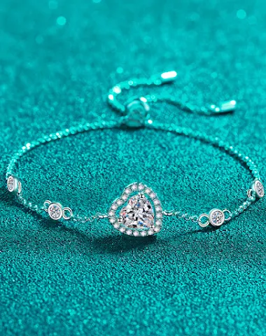 Pulseira de coração moissanite, pra - 2