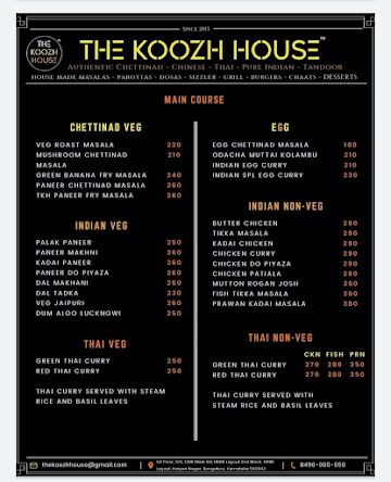 The Koozh House menu 