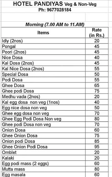 Hotel pandian menu 