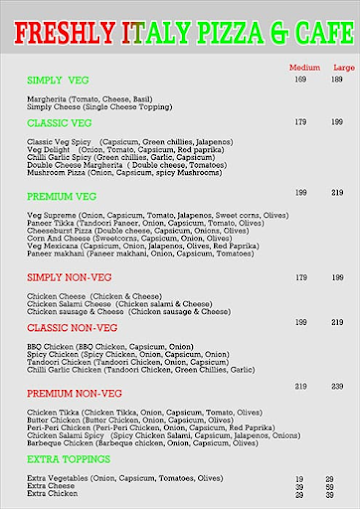 Freshly Italy Pizza And Cafe menu 