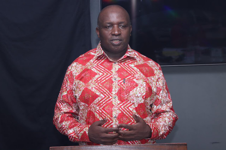 Defenders Coalition Executive Director Kamau Ngugi speaking during a training session for journalists as they mark World Press Freedom Day 2024 in Nairobi on April 2024.