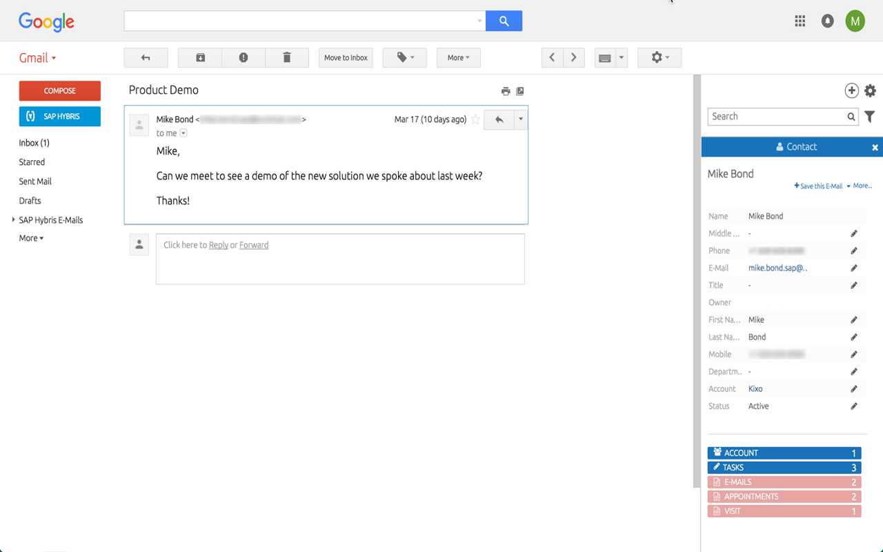 SAP Cloud for Customer for Gmail Preview image 2