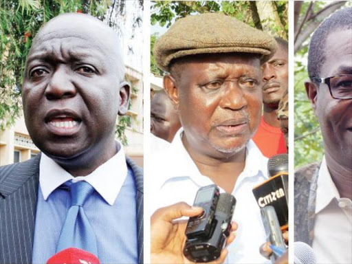 Gem MP Jakoyo Midiwo, Oburu Oginga and Ugunja MP Opiyo Wandayi. /FILE