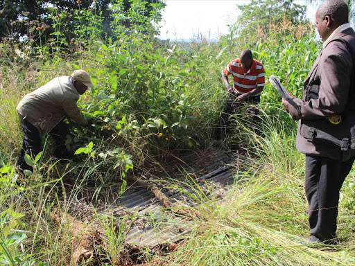 Family members at the gravesite of Beatrice Kathumba in Mathunya village, Machakos, yesterday / COURTESY