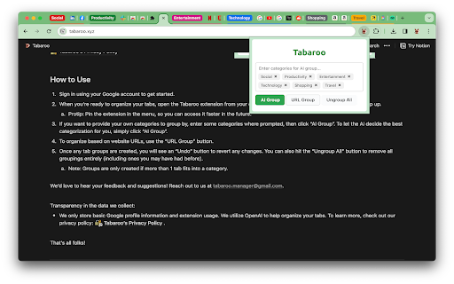 Tabaroo: AI Tab Manager
