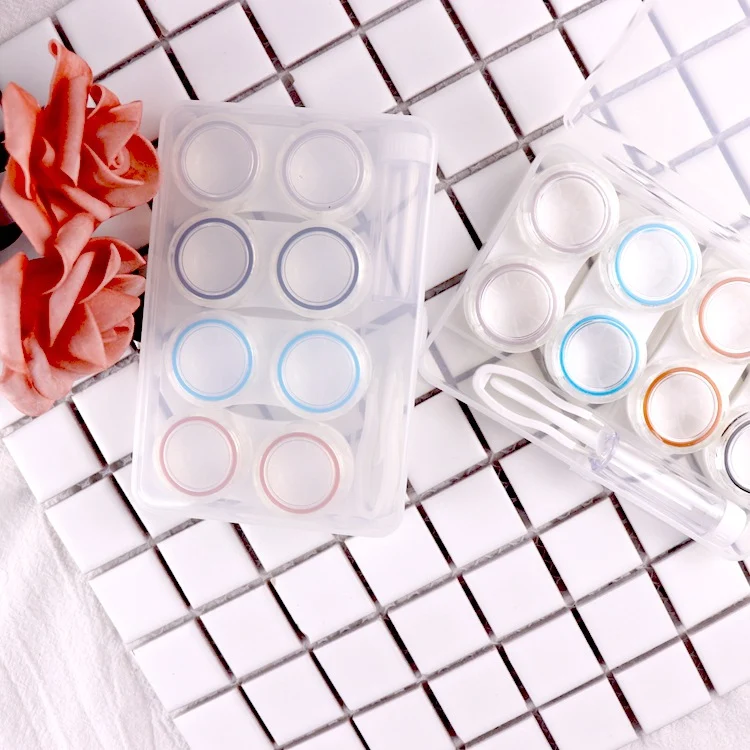 Cartoon contactlens etui, vierdubbel, voor thuis en onderweg, beschermt uw lenzen en houdt ze hygiënisch schoon.