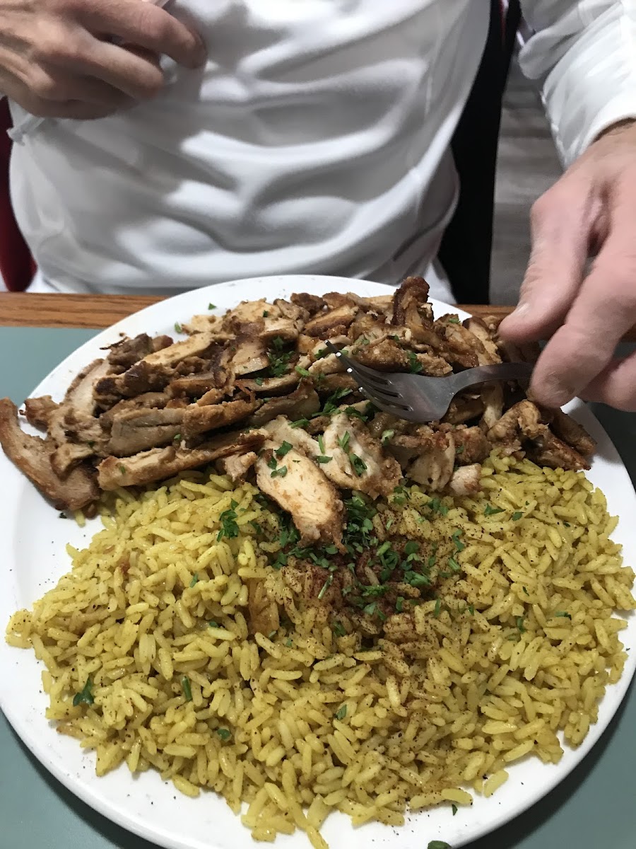 Chicken Shawerma (Rice is not GF) but you could get it with a salad