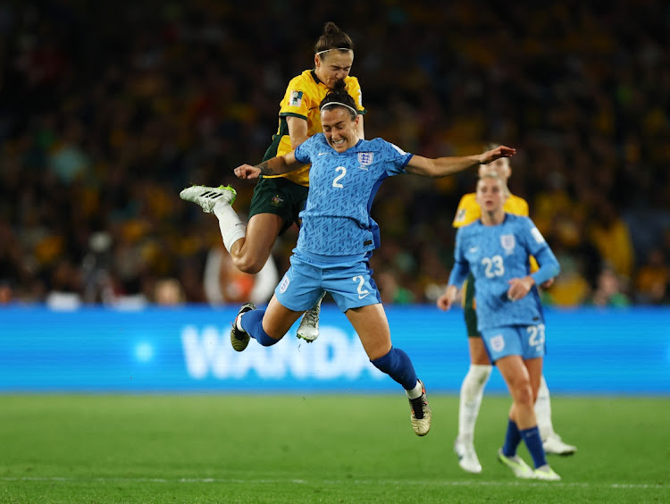 England's Lucy Bronze in action in the Women’s World Cup semifinal against Australia at Stadium Australia in Sydney on August 16 2023.