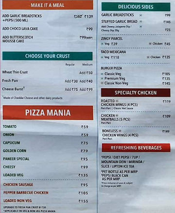 Domino's Pizza menu 