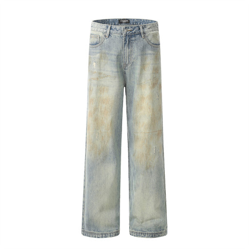 Title 4, Mens Punk Fashion Painting Dirty Jeans. Expres...