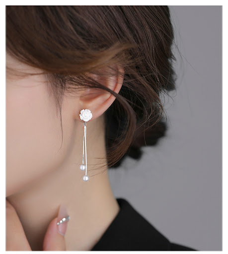 Title 3, 925 Sterling Silver Flowers Tassel Ear Studs, e...