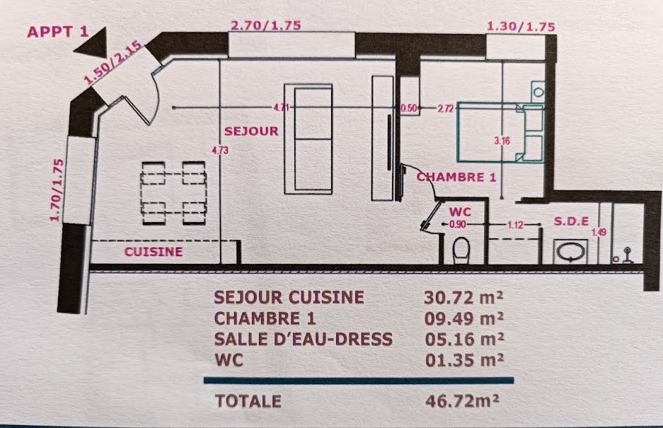 Vente appartement 2 pièces 46 m² à Valence (26000), 138 000 €