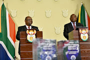 President Cyril Ramaphosa and chief justice Raymond Zondo at the handing over of the final instalment of the state capture report at the Union Buildings in Pretoria on Wednesday. 