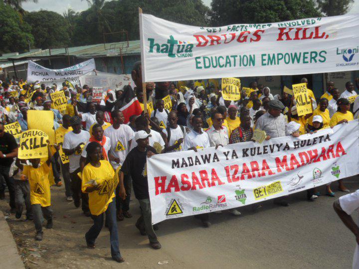 A demonstration against illicit drugs in Likoni in July 2019.