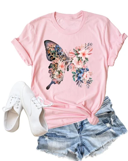 Flower Butterfly Style Trend Clothing Fashion T-Shirt Car... - 1